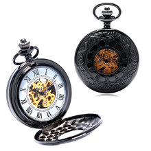 Reloj de bolsillo mecánico de cuerda a mano para hombre y mujer, cronógrafo Retro de doble cazador, esqueleto, esfera de Números blancos, regalo 2024 - compra barato