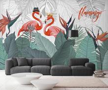 Personalizado 3D flamingo folha de bananeira planta decoração da parede de fundo mural papel de parede pintura 2024 - compre barato