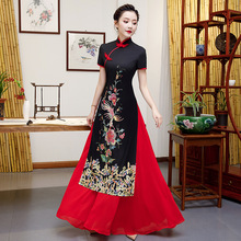 Женское традиционное китайское платье Qipao, Ципао размера плюс 5XL с цветочной вышивкой, новые китайские вечерние платья 4XL 2024 - купить недорого
