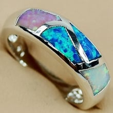 Fleure Esme White blue pink mix opal fashion women Engagement Wedding rings gift alibaba-express Rhodium plated R3564 size 6 7 8 2024 - buy cheap