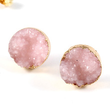 Bijoux 1 par natural druzy pedra earing moda simples brincos de ouro cor rosa vermelho redondo drusy earstud para jóias femininas 2024 - compre barato