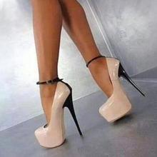 Moraima Snc Hot Selling Platform High Heel Shoes Woman Nude Patent Leather Ankle Strap Sexy Pumps Night Club Wearing Dress Heels 2024 - buy cheap