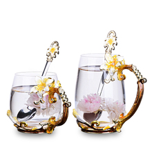 Эмалированная стеклянная чашка, розовый/желтый цветок лилии, ручка в стиле кофе, чая, термостойкая водостойкая посуда для напитков для влюбленных 2024 - купить недорого