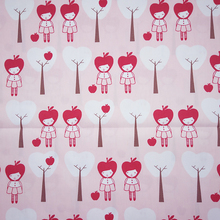 Tela de algodón rosa para vestido de niña, tejido con estampado de árbol y manzana, 140cm de ancho, costura de retales, ropa de niño 2024 - compra barato