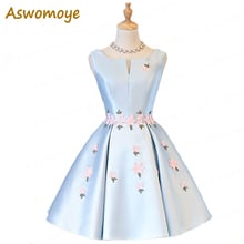 Aswomoye-vestido de noche corto elegante, ropa de noche con apliques en color azul cielo, Vestido de fiesta de graduación de flores, lazo trasero, 2018 2024 - compra barato