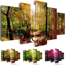 Canvas Poster Home Decor Frame 5 Pieces Colourful Forest River Painting Modular Prints Natural Landscape Pictures Room Wall Art 2024 - buy cheap
