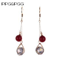 PPG & PGG, pendientes de novia rojos de estilo coreano, pendientes de cobre dorados y plateados, pendientes de lágrima de circón 2018 2024 - compra barato