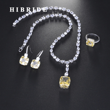 HIBRIDE-Conjunto de joyería para mujer, nuevo diseño brillante, pendientes, anillo, collar, accesorios de boda nupcial, N-712 al por mayor 2024 - compra barato