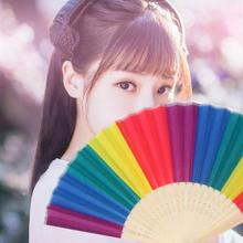 7-inch Silk Cloth Colorful Rainbow Folding Fan Wooden Bamboo Antiquity Folding Fan For Home Decoration 2024 - buy cheap