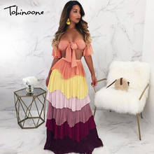 Tobinoone Long Party Dress Women Fashion Off Shoulder Summer Maxi Dresses Strapless Multi Pleated Ball Gown Two Piece Vestidos 2024 - buy cheap