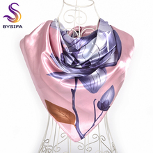 Женский шарф BYSIFA, фиолетовый/розовый шарф из шелка с цветочным узором, зимние квадратные шарфы на весну и осень 2024 - купить недорого