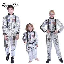 Halloween costume For Adult  Astronaut Costume Men Cosplay Boys Outer Space Kid Costume Sliver Jumpsuit Family Cosplay Carnival 2024 - buy cheap
