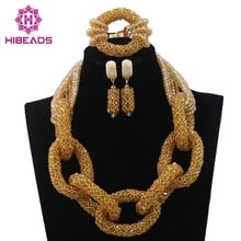 Fabulous Champagne Gold Pendant Statement Necklace Set Nigerian African Wedding Beads Jewelry Set Crystal Free Shipping WD331 2024 - buy cheap