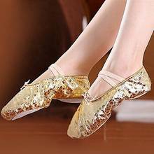 Women Children Practice Performance Cow Leather Bottom Dancing Shoes Lady Adult Soft Ballet Dance Shoes Golden Silver SH685 2024 - buy cheap