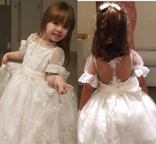 Милые Платья с цветочным узором для девочек на свадьбу, бальное платье с рукавами-крылышками, фатиновые кружевные Длинные платья для первого причастия для маленьких девочек, 2019 2024 - купить недорого
