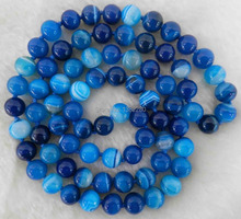Atacado new DIY 10mm Listra Azul Onyx Rodada Beads Colar 35" 2024 - compre barato