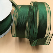 Рулон подарочной коробки N2216, 38 мм, 25 ярдов, проводная обертка с изумрудами и зелеными линиями, лента из органзы 2024 - купить недорого