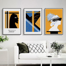 Геометрические абстрактные женские настенные художественные картины на холсте винтажные плакаты и принты настенные картины для гостиной скандинавский домашний декор 2024 - купить недорого