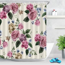 LB Floral with Pink Roses on Light Fabric Watercolor Shower Curtain Waterproof Polyester Bathroom Curtains For Bathtub Decor 2024 - buy cheap