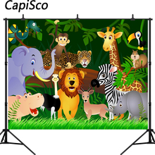 Pano de fundo de foto para festa de aniversário infantil, animais temáticos da selva, selva, safari, para decoração de festa de bebê 2024 - compre barato