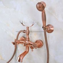Antique Red Copper Bathroom Dual Handle Bathtub Sink Faucet Wall Mounted Telephone Style Tub Mixer Taps with Hand Shower Bna360 2024 - buy cheap