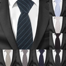 Gravata masculina de algodão, gravata listrada com pescoço para homens, de negócios ou casamento, 6cm de largura, fina, casual 2024 - compre barato