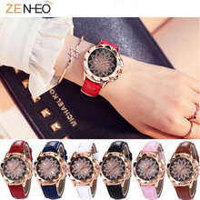 Fashion Luxury Women's bracelet Watch Leather Wristwatch flower Rhinestone quartz watches Casual female clock gift Reloj Mujer 2024 - buy cheap