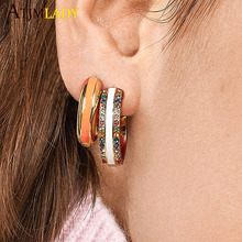 rainbow color Huggie hoop earring for women vermeil gold filled enamel white jewelry dainty delicate mini zirconia hoop earrings 2024 - buy cheap