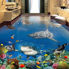 Пользовательские ПВХ самоклеющиеся водонепроницаемые обои для пола 3D подводная лодка мир акулы животные 3D стерео полы наклейки для ванной комнаты 2024 - купить недорого