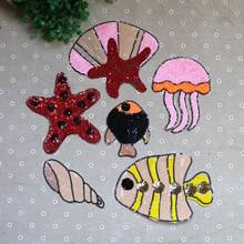 under the sea 6pcs big size sequins patches applique patches for clothing ,patch sewing on parches bordados embroidered patches 2024 - buy cheap