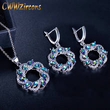 CWWZircons Beautiful Mystical Light Blue Rainbow Crystal Big Drop Pendant Necklace And Earrings Jewelry Set For Women T224 2024 - buy cheap