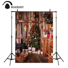 Allenjoy-Fondo para fotografía de Navidad, casa de madera, estantería de árbol, fondo profesional para niños, photocall para recién nacido 2024 - compra barato