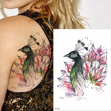 Tatuagem temporária de longa duração, adesivo de tatuagem de pavão, aquarela, arte corporal para mulheres, tatuagens de menina, à prova d'água 2024 - compre barato