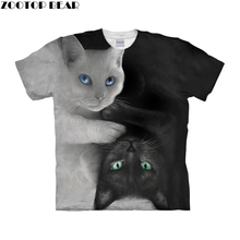 Yin&Yang Cat 3D t shirt Men tshirt Summer Tees Casual T-Shirt Short Sleeve Tops AnimalPrint Streetwear DropShip ZOOTOPBEAR 2024 - buy cheap