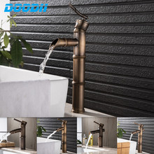 Torneira cascata de bronze para banheiro, torneira vintage com misturador de água de bambu para água quente e fria 2024 - compre barato