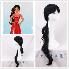 Peluca de cosplay de la Princesa Elena de Avalor para mujer, pelo largo rizado de 80cm, color negro, con gorro de peluca 2024 - compra barato