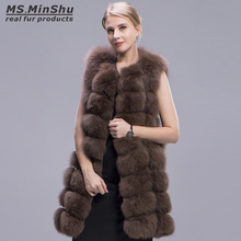 Ms. minshu colete grosso de inverno, de 90cm, longo, natural, de pele de raposa, sem mangas, vestuário, jaqueta moderna, casaco de pele verdadeira 2024 - compre barato