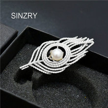 SINZRY NEW handmade Natural freshwater pearl brooch pin cubic zircon feather suit lady brooches Hot jewelry accessory 2024 - buy cheap