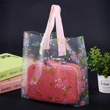 50 pces-preto/claro rosa padrão sacos de plástico com alça vestuário bolsa boutique presente embalagem plástico saco de compras 2024 - compre barato