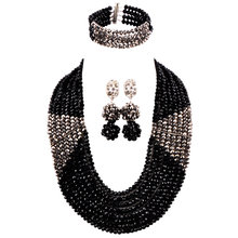 Conjunto de joias de fios de cristal, preto e prata, diamante africano, para casamento, feminino, 8lbjz04 2024 - compre barato