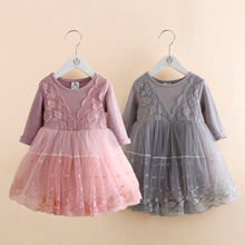 2019 Trend 3-12 Years Children Clothing Spring Autumn Fall Pure Princess Fake Two-Piece Mesh Baby Girls Long Sleeve Lace Dress 2024 - buy cheap