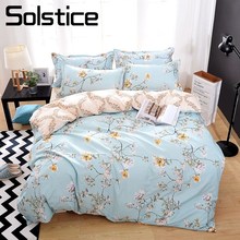 Solstice Home Textile King Queen Twin Bedding Suit Girl Teen Woman Bedclothes Set Blue Flower Duvet Cover Pillowcase Sheet Linen 2024 - buy cheap