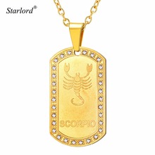 Collar con colgante de Escorpio y signo del zodiaco para hombre y mujer, joyería con diamantes de imitación, Etiqueta de perro dorada, 12 Constelaciones, GP3607 2024 - compra barato