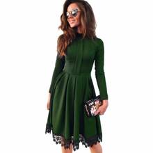 2017 New Fashion Autumn Winter Women Dress Casual Long Sleeve Dress Green Party O-Neck Lace Dresses S-5XL Size Plus Size 2024 - buy cheap