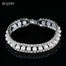 BLIJERY Silver Color Simulated Pearl Crystal Bridal Bracelets for Women Bracelets & Bangles Femme Pulseras Wedding Party Jewelry 2024 - buy cheap