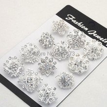 Silver Plated Clear Crystal Small Flower 12PCS Mixed Pin Brooches Clear Austrian Crystals Small Flower Pins Broaches 2024 - buy cheap