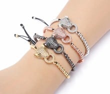 Pulsera trenzada con cabeza de leopardo para mujer, brazalete de circonia cúbica, micro pavé, dorado y plateado, con ajuste de cuerda, hn43 2024 - compra barato