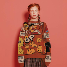 Suéter grosso feminino moda inverno, suéter design original marrom rua sesame, letras marrom, suéter quente para moças, tricô 2024 - compre barato