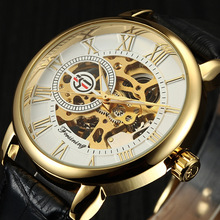 2019 Forsining Brand Hollow Engraving Black Gold Case Leather Skeleton Mechanical Business Watch Men Luxury Brand Heren Horloge 2024 - buy cheap