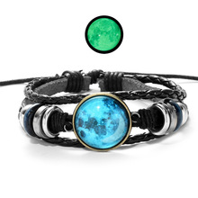 Pulseiras luminosas de vidro, artesanais, corda tecida com couro preto, cabochão de vidro que brilha no escuro 2024 - compre barato